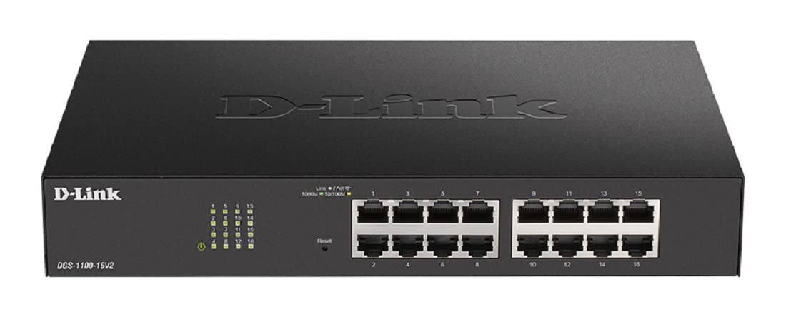 D-Link DGS-1100-16V2/E 16-Port Gigabit Smart Switch (10/100/1000 Mbit/s, einfache Plug & Play-Installation, lüfterlos)
