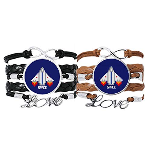 Pulsera píxel de nave espacial universo pulseras de cuerda de cuero para parejas DIYthinker