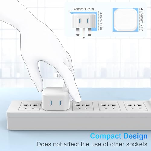 USB C Plug,20W Fast Charger Plug UK Compatible with iPhone 17 air/16/15/15 Pro/15 Pro Max/14/14 Pro/13/13 Pro/12/12 Pro/11/ipad,Type C Plug Fast Charging for Watch Dual Port USBC Wall Plug - Image 3