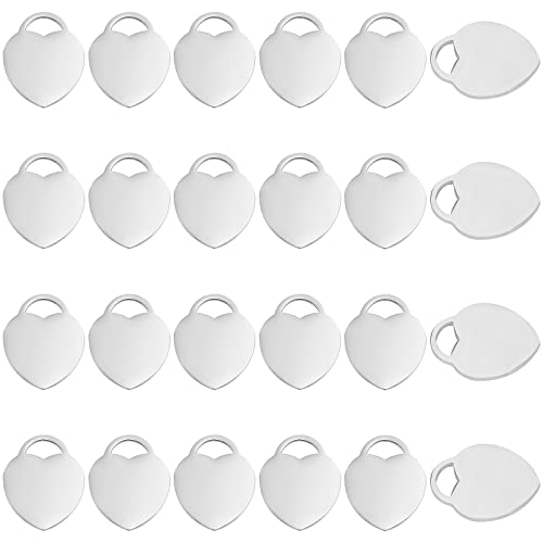 DICOSMETIC 40Pcs Stainless Steel Jewelry Making Charms Heart Shape Flat Blank Stamping Tag Pendants for Necklace Bracelet Jewelry Making Hole: 7x4mm