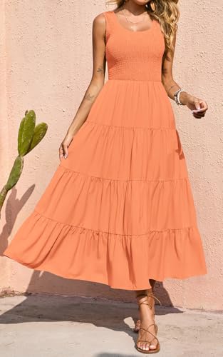 Image of PRETTYGARDEN Women's 2026 Casual Loose Plain Maxi Sundress Smocked Tank Dress Sleeveless Summer Beach Tiered Long Dresses