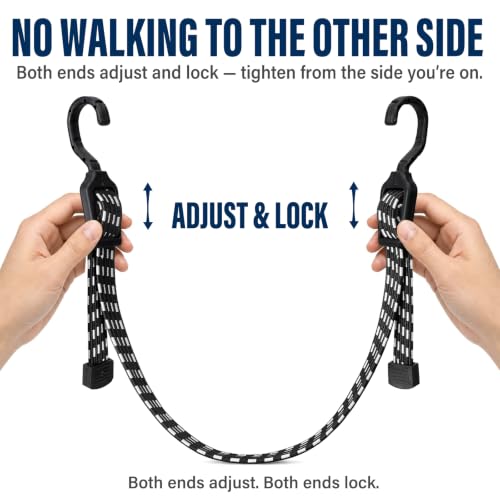 Image of 4 Pcs 24 Inch Flat Adjustable Bungee Cords with Hooks - Heavy-Duty 4-Latch, Dual-End Adjustable Elastic Bungee Straps for Cargo, Truck, Bike, Camping & Outdoor Tie-Down, Black /White