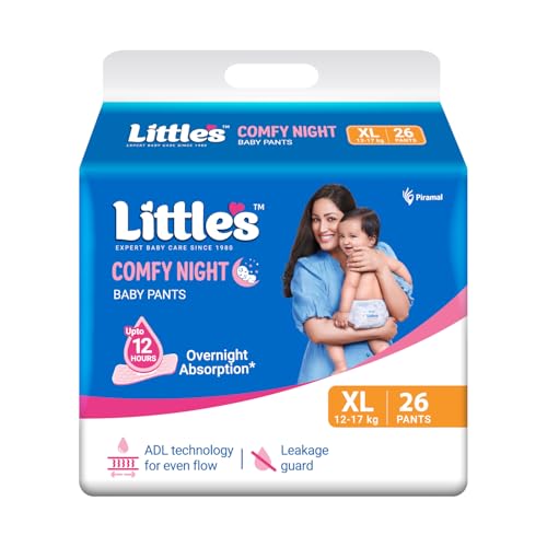 Image of Little's Baby Diapers XL Size (Extra Large) Pants Style | 12-17 kg | 26 Count | Comfy Nights Baby Diaper Pants with Leakage Guard & Upto 12 Hours Absorption (26 Count, Pack of 1)