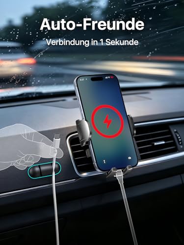 HTU【Militär-Klasse】Handyhalterung Auto, 4 in 1 Handyhalter mit【Stärkst Saugnapf & Clip】Tragfähigkeit 36kg, 360° Drehbar Kfz Autohalterung für iPhone Samsung Galaxy Google Pixel, Blass Schwarz 3