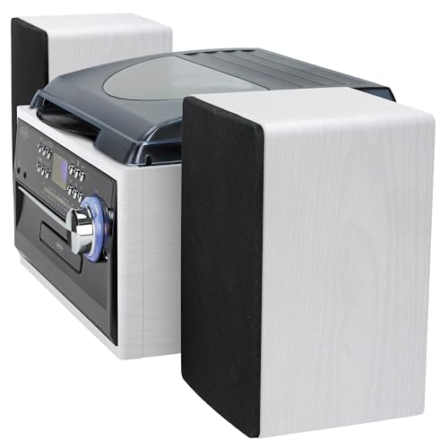 Jensen JTA-475 3-Speed Turntable with CD, Cassette & AM/FM Stereo Radio - White + Bonus 2 Pack Record Player Replacment Needles