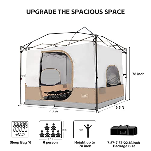 KAMPKEEPER Camping Cube for Pop Up Canopy Tent, Converts 10'x10' Straight Leg Canopy into Camping Inner Tent–Fully Vented Roof(Canopy & Frame NOT Included), Khaki - Thumbnail 3