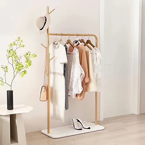 Heoniture 3-In-1 Gold Clothes Rack With Marble Bottom Shelf, Heavy Duty Clothing Racks For Hanging Clothes, 5 Side Hooks Display Garment Rack For Bedroom, Retail Store #TOP5
