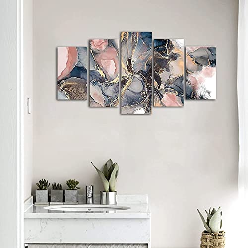 Lzimu Abstract Gold And Pink Wall Art 5 Piece Rose Gold Wall Decor Marble Texture Canvas Prints Painting For Bedroom Office Living Room (Size1:8"X14"X2Pcs 8"X18"X2Pcs 8"X22"X1Pcs) #TOP2