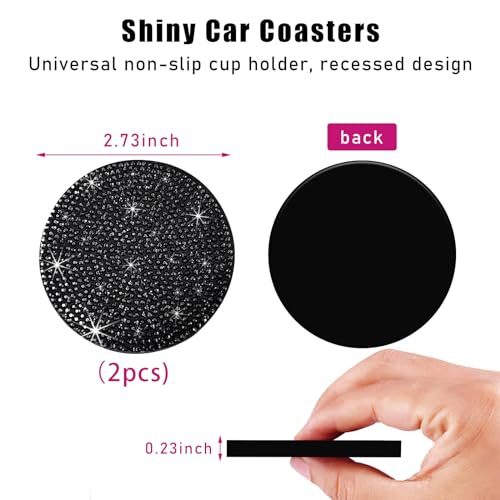 Image of Ziciner 2PCS Bling Car Cup Holder Coaster, 2.73 Inch Anti-Slip Cup Insert Coasters, Crystal Rhinestone Auto Drink Cup Mat, Universal Interior Decor Car Accessories for Women Girls (Black)