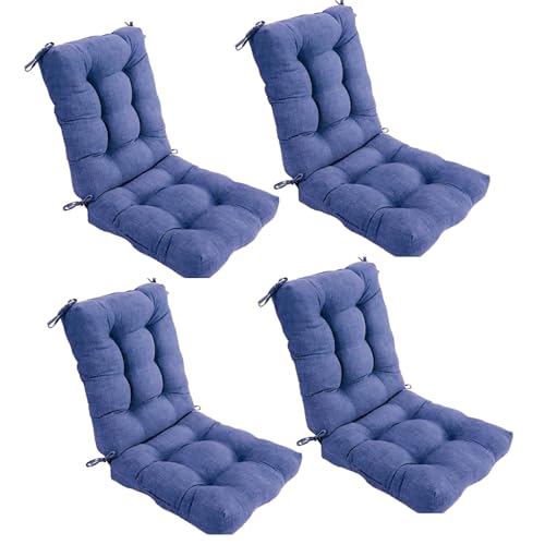 REINO MANSIDI Cojin con Respaldo para Sillas 110 x 50 x 10 cm. Conjunto Cojin de Asiento para sillas Interior y Exterior Cómodo. (110cm x 50cm x10cm, Azul, 4)
