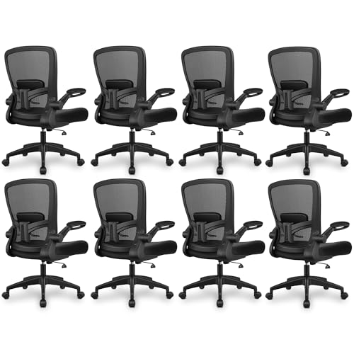 Image of FelixKing Office Chair, Ergonomic Desk Chair Breathable Mesh Chairs Adjustable High Back Lumbar Support Flip-up Armrests, Executive Rolling Swivel Comfy Computer Chairs Home Office Black, Pack of 8