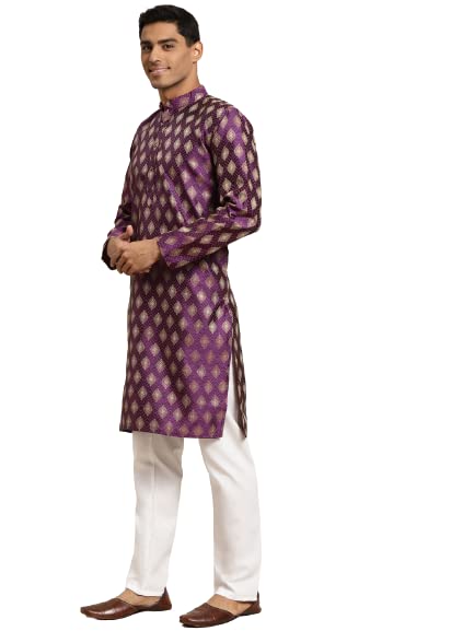 Sojanya (Since 1958 Men'S Silk Blend Booti Jacquard Indian Traditional Ethnic Dresses Kurta Churidar Pyjama Set3
