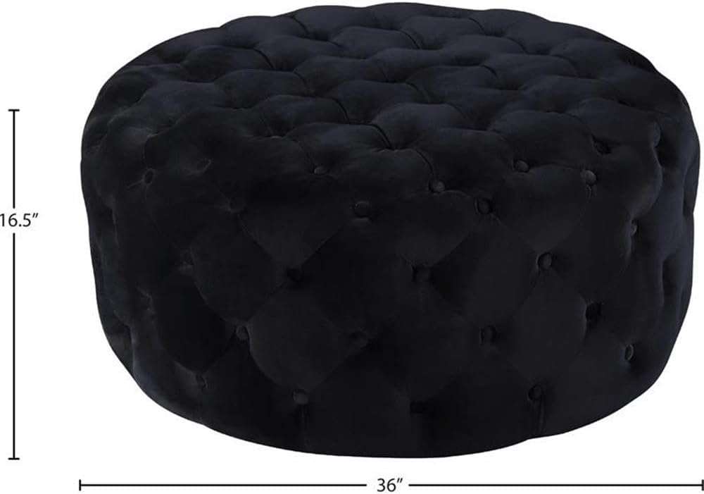 Meridian Furniture Addison Collection Modern | Contemporary Velvet Upholstered Ottoman / Bench with Deep Button Tufting, Solid Wood Frame, Black, 36" W x 36" D x 16.5" H