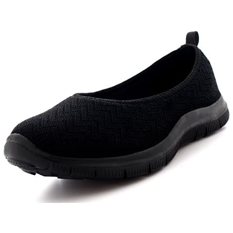 Womens Ballerina Fitness Yoga Walking Running Sports Gym Lightweight Mesh Trainers - Black/Black - UK5/EU38 - BS0107 Cover