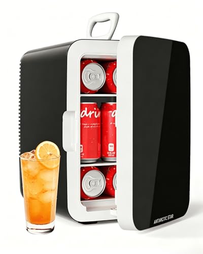 Image of Antarctic Star Compact Mini Fridge, Portable Small Refrigerator with AC/DC Power, 10 Liter/ 2.6 Gal Small Cosmetics Cooler for Beverage, Food, Skincare, Bedroom, Office and Car, Black