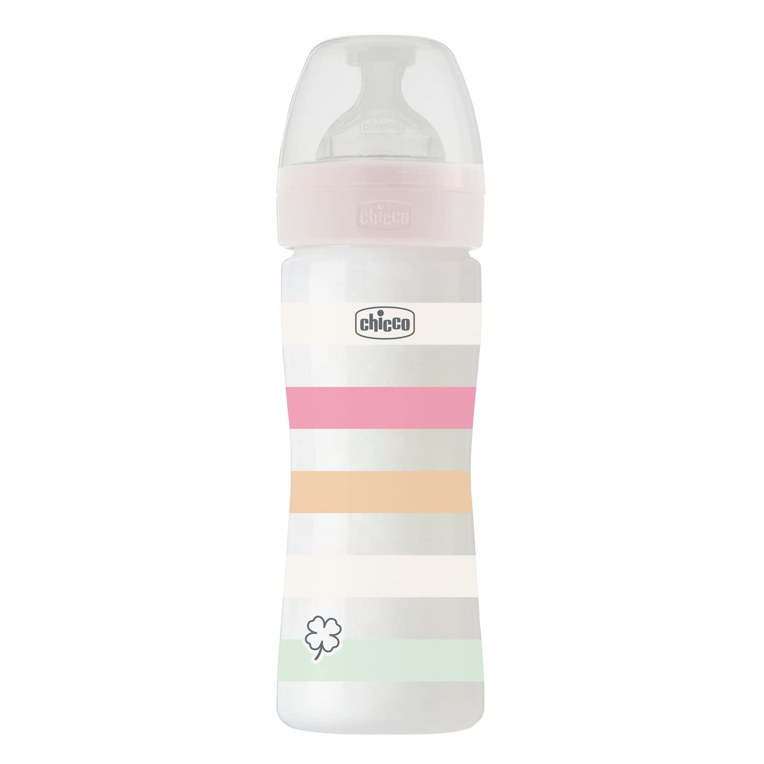 Chicco Biberon Bien-​Être Débit Moyen, Tétine Physio en Silicone Souple et Doux, Système Anti-​Colique, Réduit les Régurgitations et L'Irritabilité, Biberon en Plastique de 250 ml, 2 Mois et plus, Rose