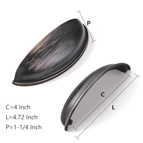 khtumeware 10 Pack 4" Drawer Pulls Oil Rubbed Bronze Cabinet Cup Pulls Kitchen Hardware Cabinet Handles Drawer Handles Knobs 4 inch Hole Center by khtumeware - Image 2