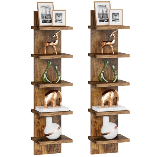 IBUYKE 5 Tier Wall Shelf Unit,Brown Vertical Shelf,Decorative Wall Mount