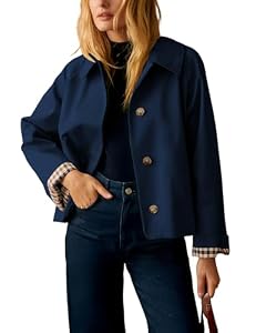 Dqbeng Trench court pour femme - Col classique - Vestes décontractées surdimensionnées avec doublure à carreaux, navy color, XL