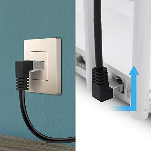 RIIEYOCA RJ45 Network Extension Cable, 90 Degree Down Angle Male to Female LAN Ethernet Cat 5e Panel Mount Cable, Black (2m)