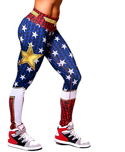 Active4U Superhero Crossfit Leggings Women Colombian Yoga Pants Compression Tights (Large-XL, Wonder Women)
