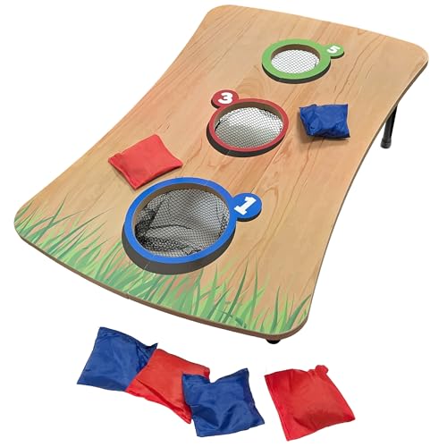 Bean Bag Toss Cornhole Game - Folding Wooden Cornhole Board with 6 Bean Bags - Indoor & Outdoor Garden Throwing Game for Kids & Family - Classic Corn Hole Set with Target Holes - 60cm x 39.5cm x 20cm