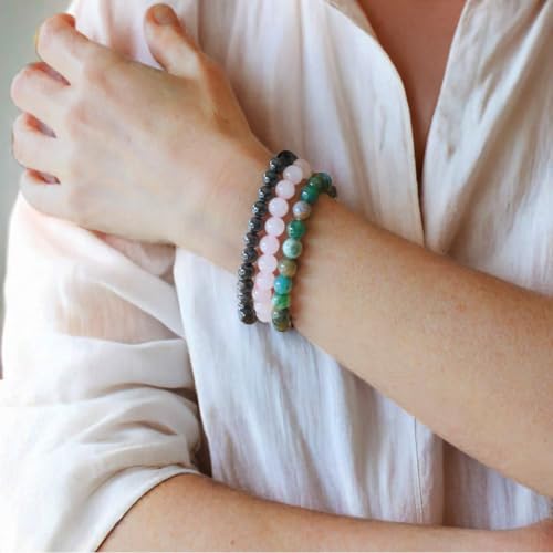 FIRAZIO 12PCS 6mm 8mm Gemstone Beaded Bracelets for Women Semi-Precious Natural Crystal Bracelets Round Beads Gemstones Stretch Bracelet Jewelry Gift2