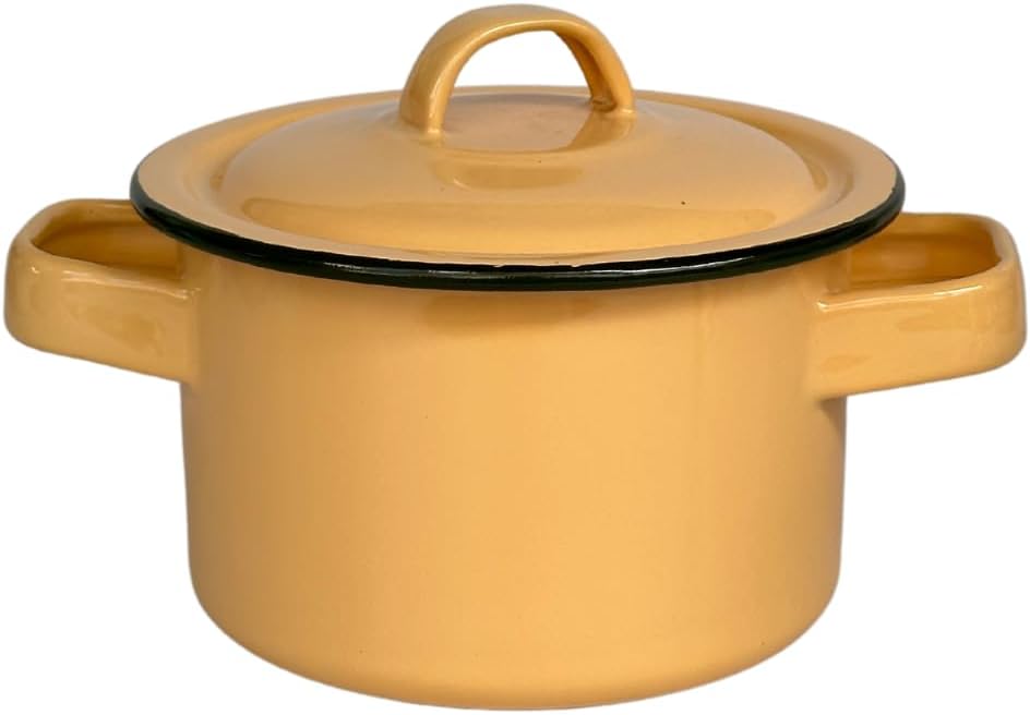 Enamel Pot 14 cm, Stewpot Stock Pot, Kitchen cooking pots, Soup pots with lids, Enamelware Cooking Pot (yellow)