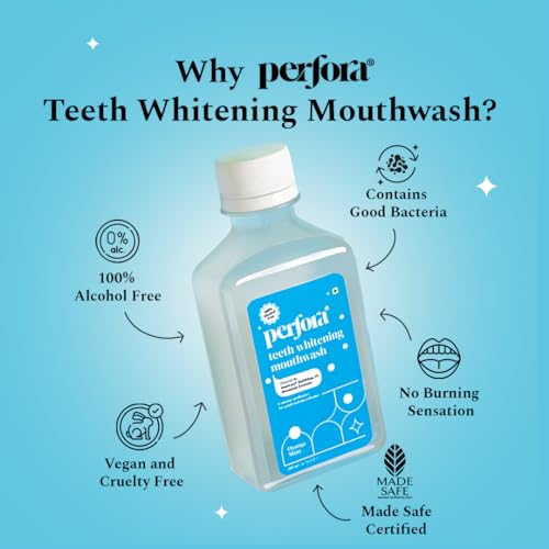 Image of Perfora Teeth Whitening Mouthwash - 200ml X 3 | Alcohol-Free Mouth Wash Liquid With ImerCare PerlWhite 19 & Hyaluronic Acid | Freshens Breath & Removes Germs | Mouthwash For Oral Care - Pack Of 3
