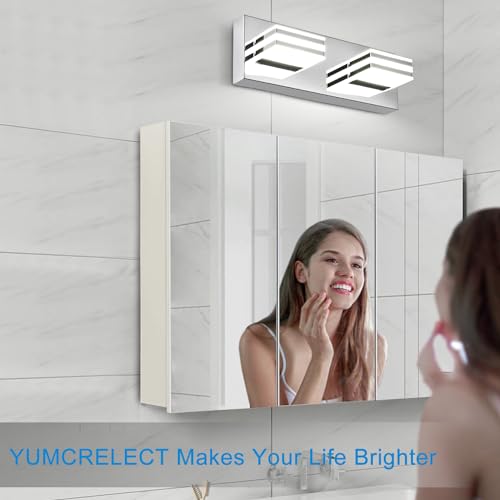 Image of LED Vanity Light Bar 2 light Bathroom Mirror Light Fixtures Modern 12W Bath Lamps Over Mirror 14 Inch Bathroom Wall Lighting Fixtures Chrome Restroom Lights Fixtures over Sink Acrylic Vanity Sconces