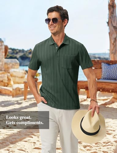 Image of TBMPOY Mens Casual Knit Polo with Pocket Textured Shirts Short Sleeve Classic Summer Vacation