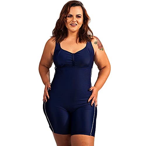 Maiô Macaquinho Plus Size Hidroginástica/Natação Tamanho:54;Cor:Azul Marinho;Gênero:Feminino
