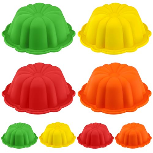 Webake 4 Inch Silicone Mini Bunt Cake Pan Set of 8, Nonstick BPA Free Fluted Tube Cake Pans for Baking, Muffins, Cupcakes