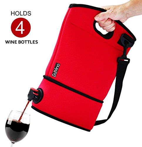 Wine Purse Tote + 2 Disposable Wine Baggies - Holds Up to 4 Bottles- Wine to Go Made Easy!- Neoprene BYOB Insulated Beverage Carrier with Spout -Wine Lover's Gift for Mom, Women, Friends or Her