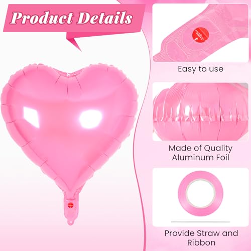Image of 6 Pcs 32 Inch Pink Heart Balloons, Giant Heart Shape Foil Balloons Love Balloon Valentine Balloon for Birthday Party Wedding Engagement Party Baby Shower Valentine Day Decorations