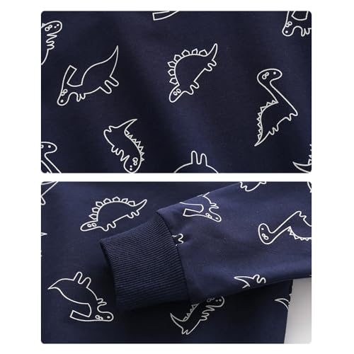 Image of GFQLONG 2 Pack Toddler Boys Long Sleeve Pullover Crewneck Tops Shirts, Cotton Warm Dinosaur Cartoon Sweatshirts,Navy Blue+Gray Dinosaurs,2-3T