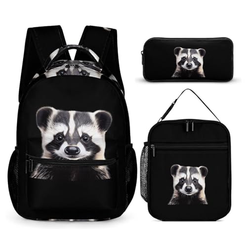 Badger Cute Backpacks Set Lightweight Lunch Bag Aesthetic Pencil Cases for Travel Work