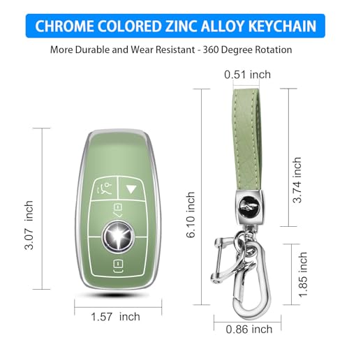 Image of QBUC for Mercedes Benz Key Fob Cover with Keychain,Compatible with C E R S G S CLS CLK GLC ML GLE GLS SL SLR McLaren AMG Key (Green)