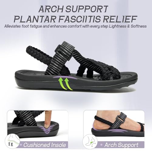 MEGNYA Comfortable Womens Hiking Sandals, Flip Flop Walking Sandals with Arch Support, Athletic Sandals with Hook and Loop Straps for Beach Vacation Adventure3