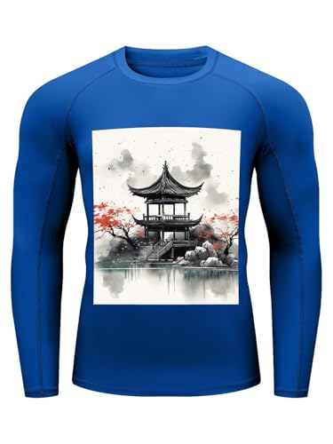 Camiseta de protección solar para hombre con protección UPF 50+ manga larga camisa de natación compresiva estilo pintura china miniatura 3