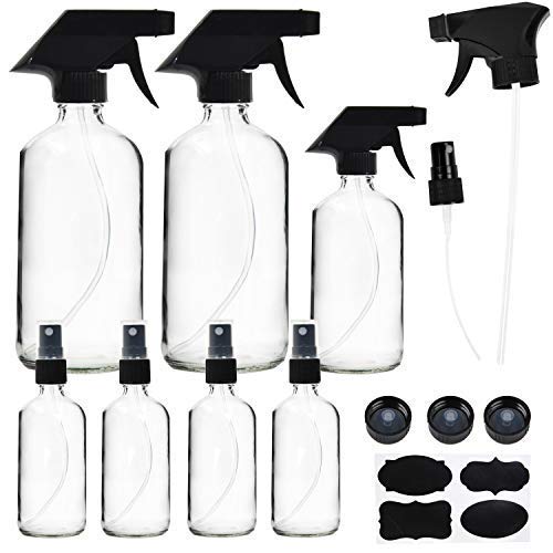 Youngever 7 Pack Clear Glass Spray Bottles, 2 Pack 16 Ounce Empty Spray Bottles, 8 Ounce Glass Spray Bottle and 4 Pack 2 Ounce Glass Spray Bottles for Essential Oils, Cleaning Products, Mist Plantâ€¦