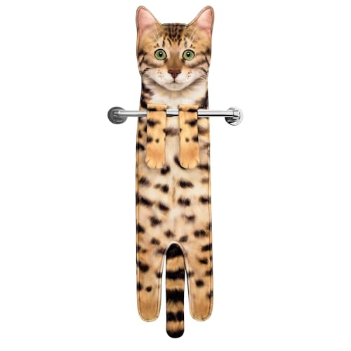 Funny Cat Hand Towel for Bathroom Kitchen, Hanging Decor Gifts for Women