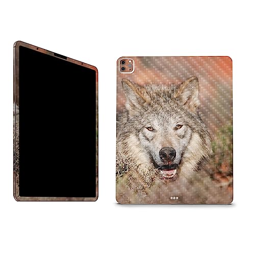 Image of MightySkins Carbon Fiber Skin Compatible with Apple iPad Pro 12.9 inch M2 6th Gen (2022) Full Wrap Kit - Happy Wolf | Protective, Durable Textured Carbon Fiber Finish | Easy to Apply | Made in The USA