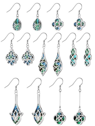 7 Pairs Celtic Knot Earrings Boho Fashion Drop Dangle Earrings for Women Knot Silver Teardrop Hoop Vintage Statement Jewelry (Ocean)