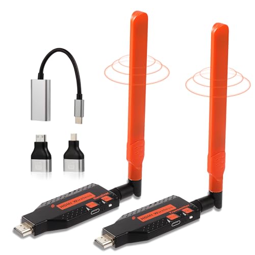 Wireless HDMI Transmitter and Receiver Long Range 150M/450Ft 4K Decode 1080P@60Hz Output Plug&Play 5G/2.4G Wireless HDMI Extender for Video and Audio to Monitor from PC/DV/Laptop/Projector/TV Box