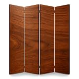 4 Panel Room Divider Screen Teak Wood Folding Privacy Screen Canvas Wall Divider Wood Room Separator Portable Freestanding Partition 6Ft