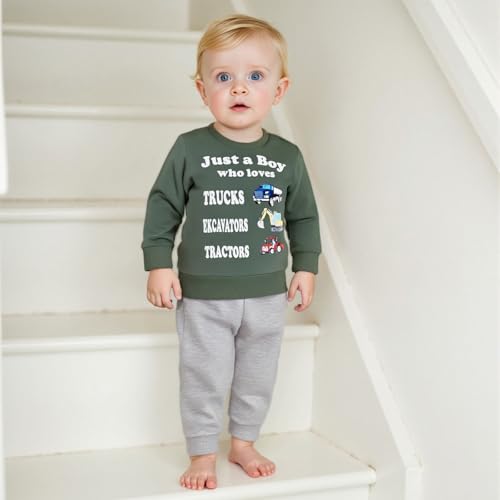 WZTYYDS Toddler Baby Boy Clothes Set Truck Letter Print Crew Neck Long Sleeve Sweatshirt Elastic Pants 2Pcs Fall Outfits3