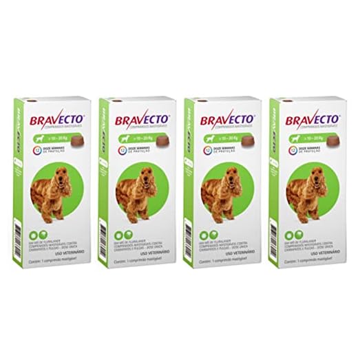Bravecto Anti Pulgas e Carrapatos - Comprimido mastigável 500 mg - Para cães com 10-20kg - Pack com 4 Unidades
