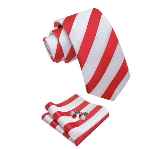 Image of YourTies Striped Ties for Men Classic Woven Silk Necktie with Handkerchief Cufflinks Set Formal Business Party Wedding