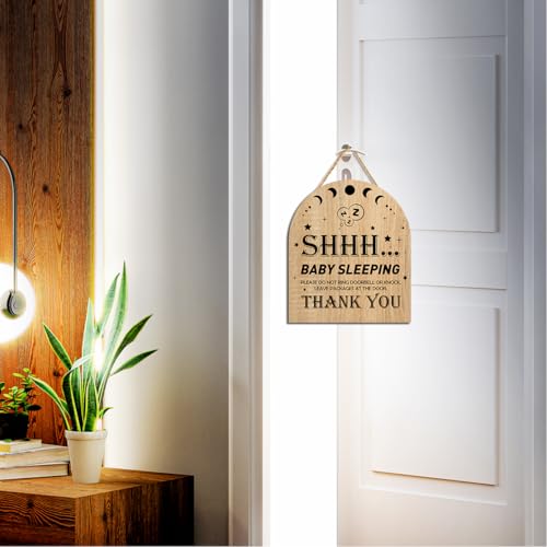 Image of Gwisml Baby Sleeping Sign for Front Door,Please Do Not Knock Or Ring Doorbell Wood Sign,No Soliciting Sleeping Baby Wood sign for House Nursery Door Knob Decor 1